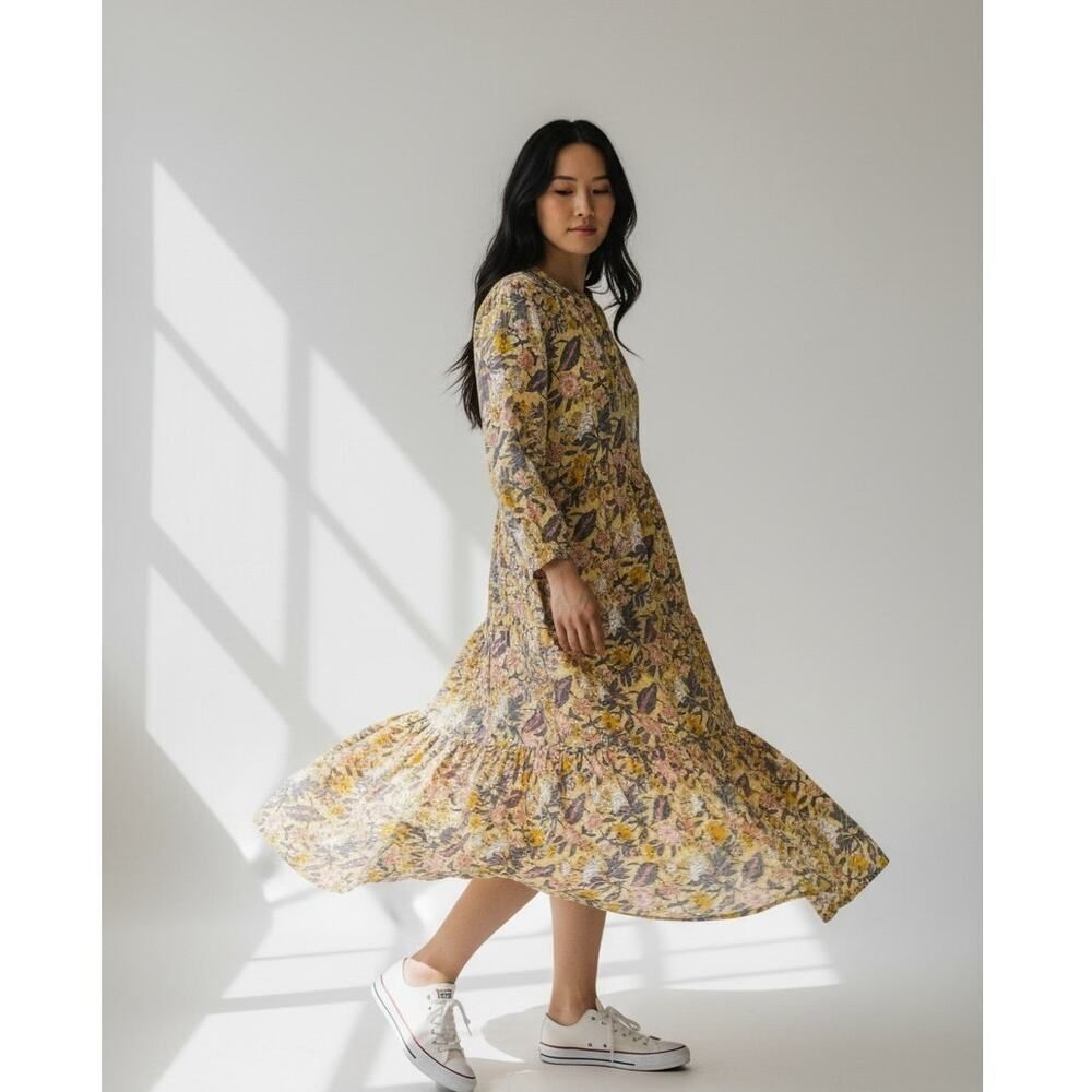 Madison Mathews Yellow Floral Maxi Dress Sz. L